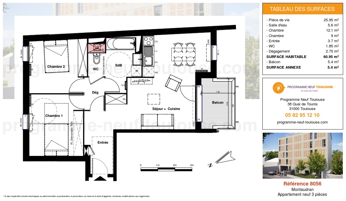 Plan pour un Appartement neuf de  61.8m² à
					Montaudran