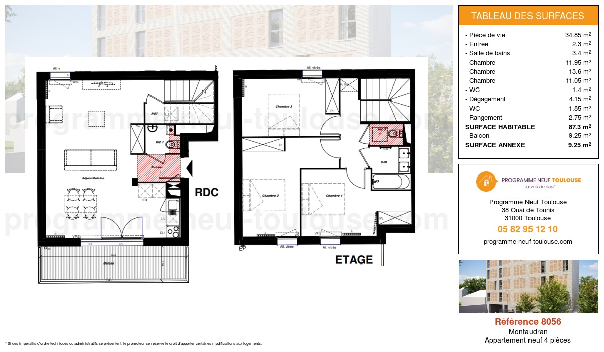Plan pour un Appartement neuf de  87.3m² à
					Montaudran