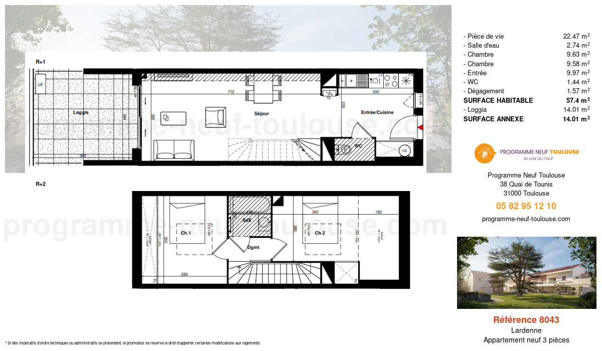 Plan pour un Appartement neuf de  57.4m² à
					Lardenne
