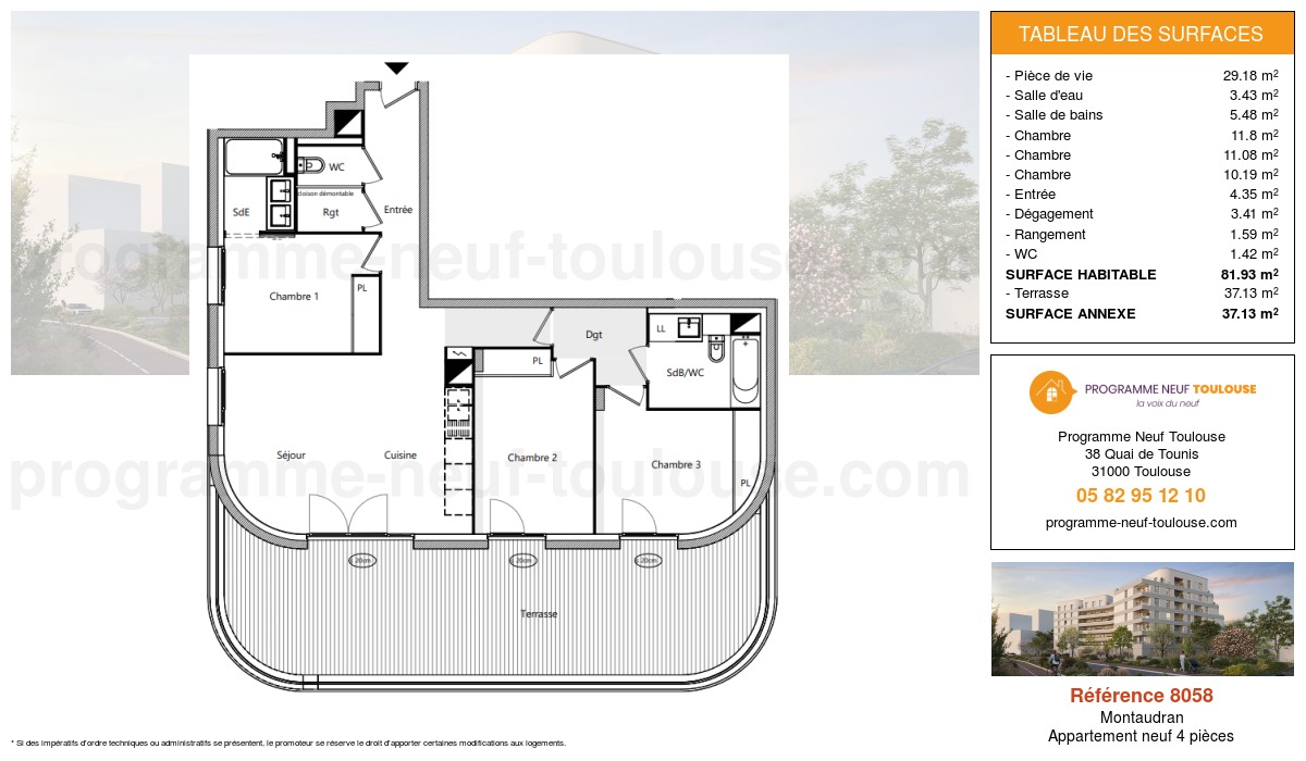 Plan pour un Appartement neuf de  81.93m² à
					Montaudran
