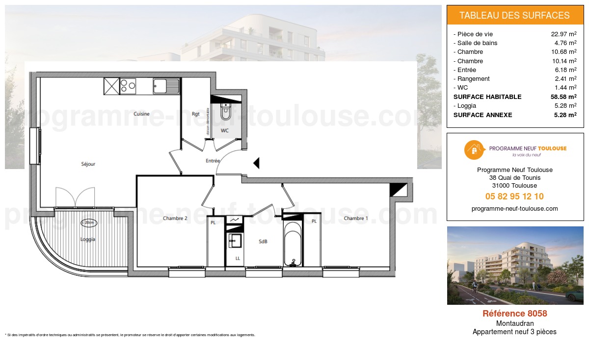 Plan pour un Appartement neuf de  58.58m² à
					Montaudran
