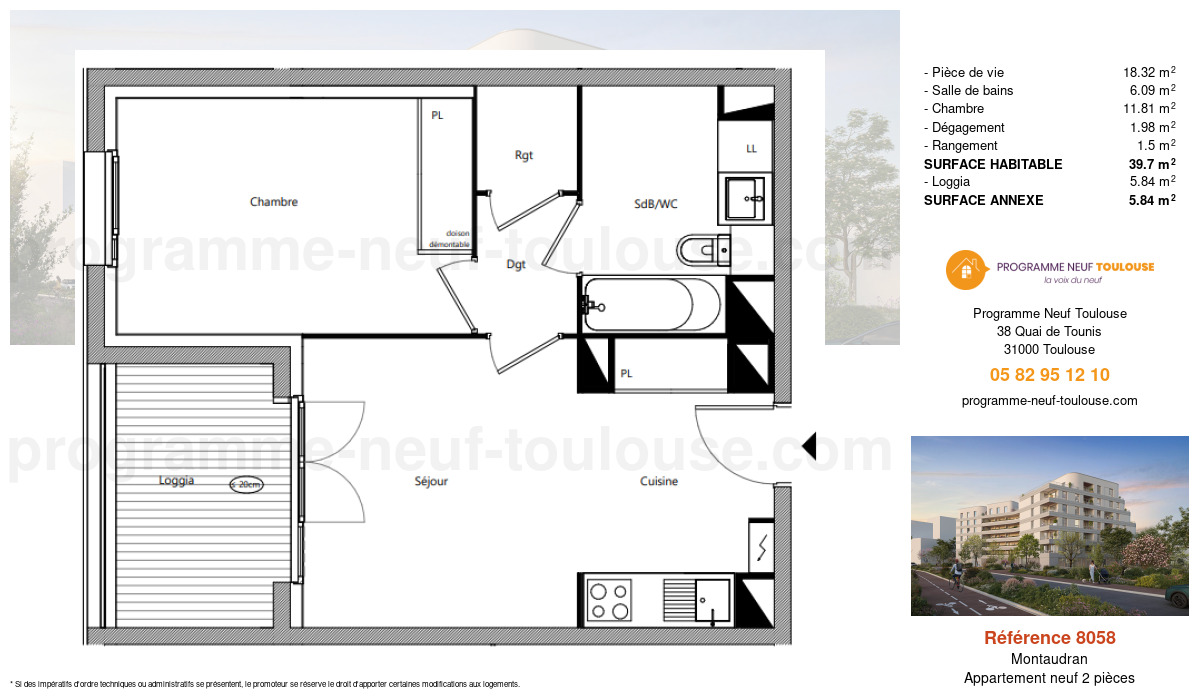 Plan pour un Appartement neuf de  39.7m² à
					Montaudran