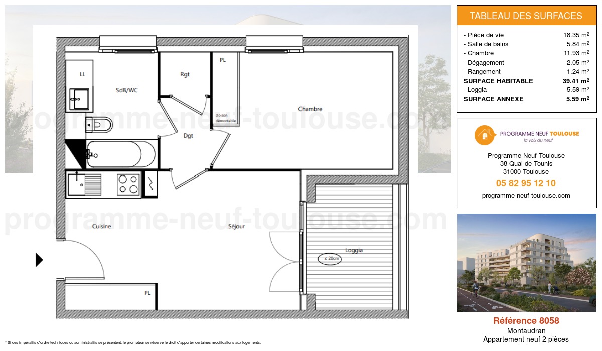 Plan pour un Appartement neuf de  39.41m² à
					Montaudran