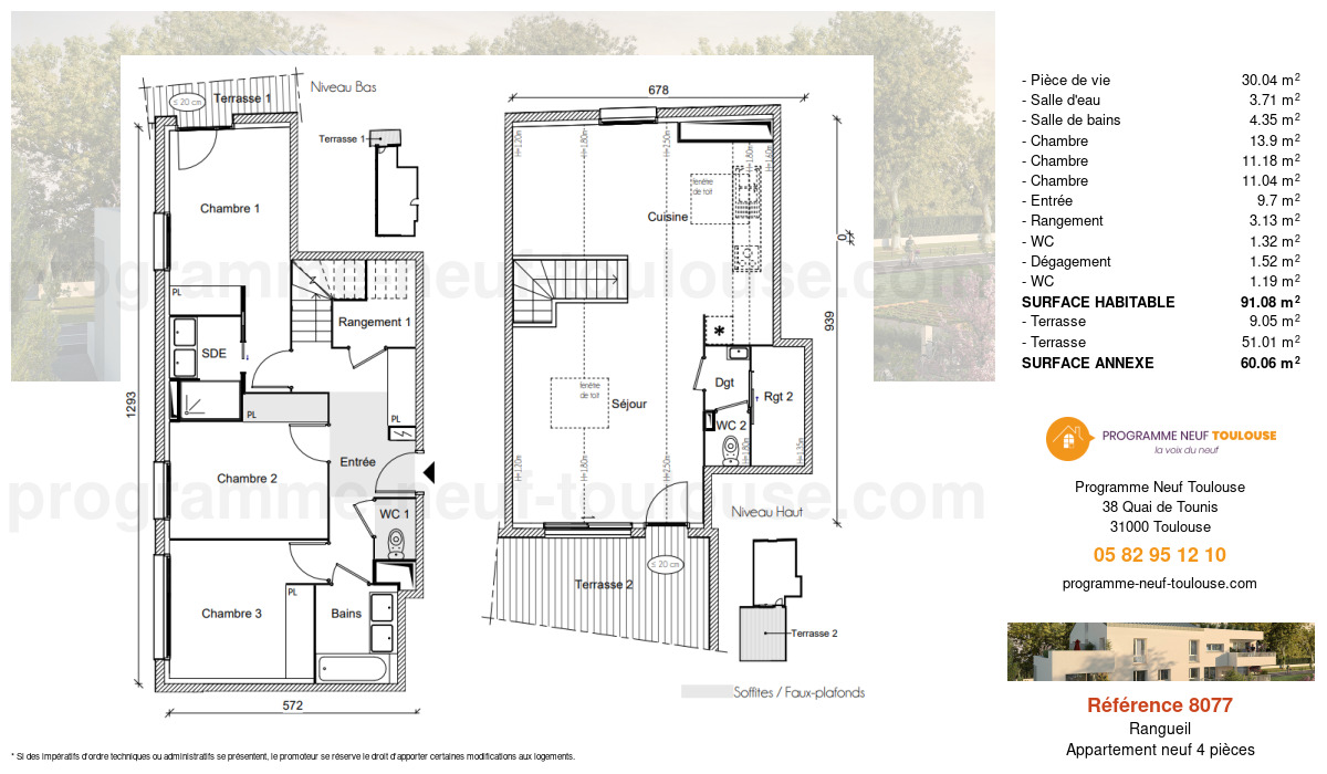 Plan pour un Appartement neuf de  91.08m² à
					Rangueil