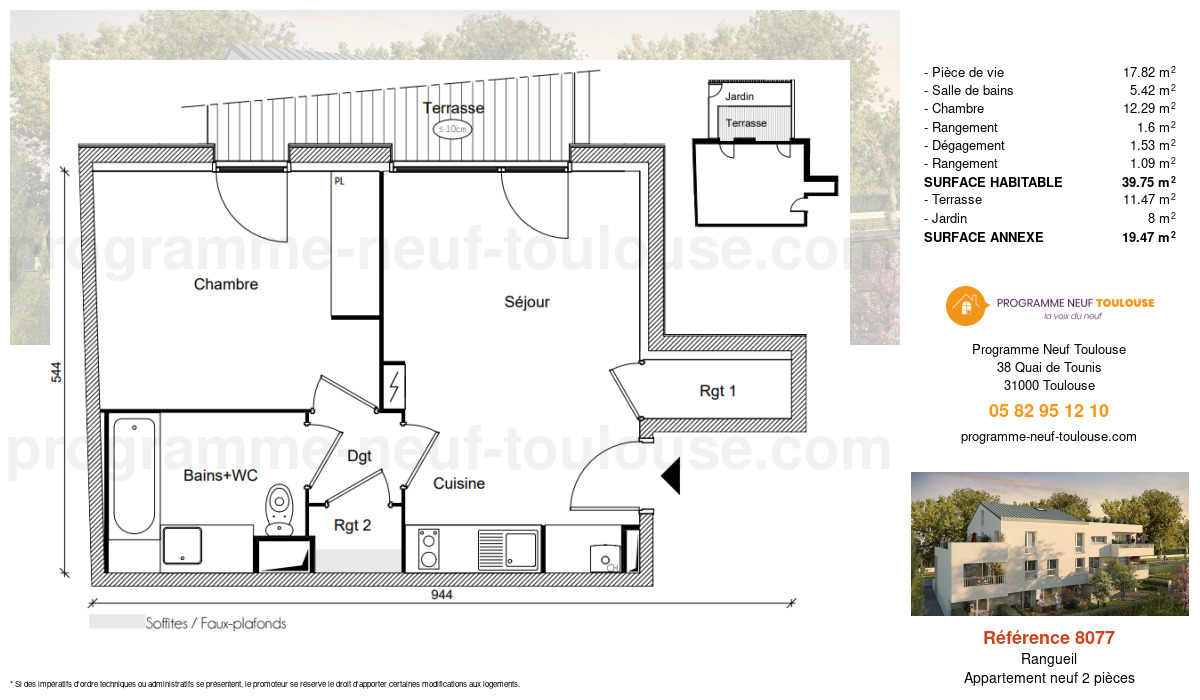 Plan pour un Appartement neuf de  39.75m² à
					Rangueil