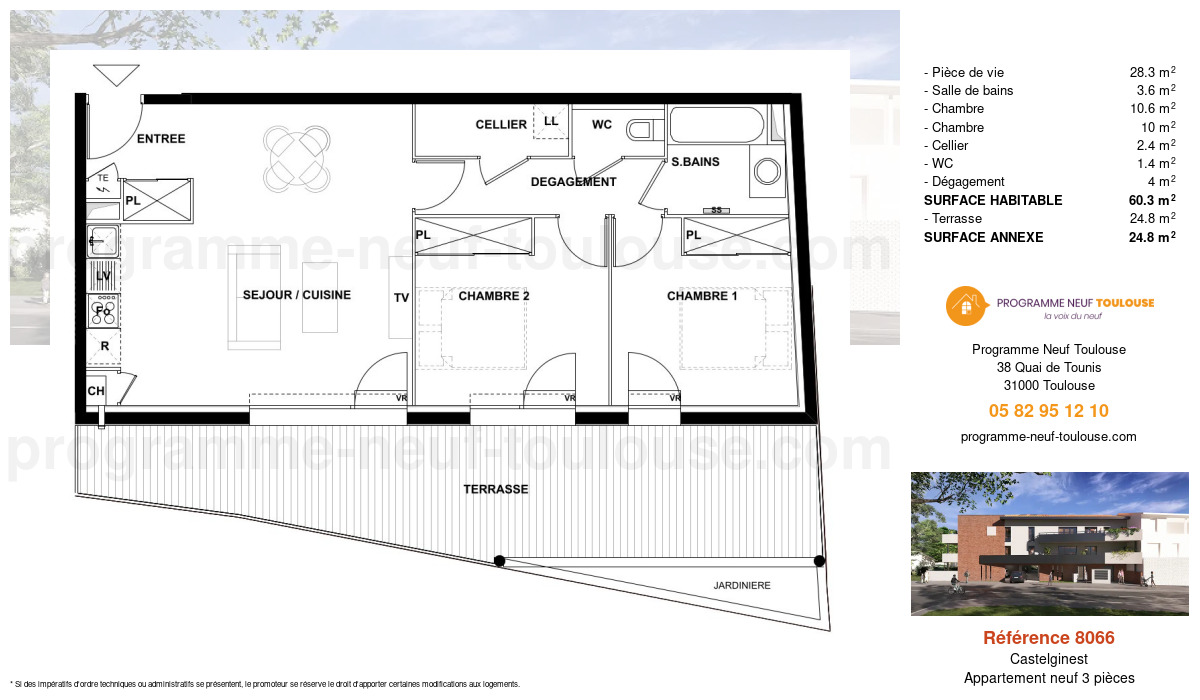 Plan pour un Appartement neuf de  60.3m² à
					Castelginest