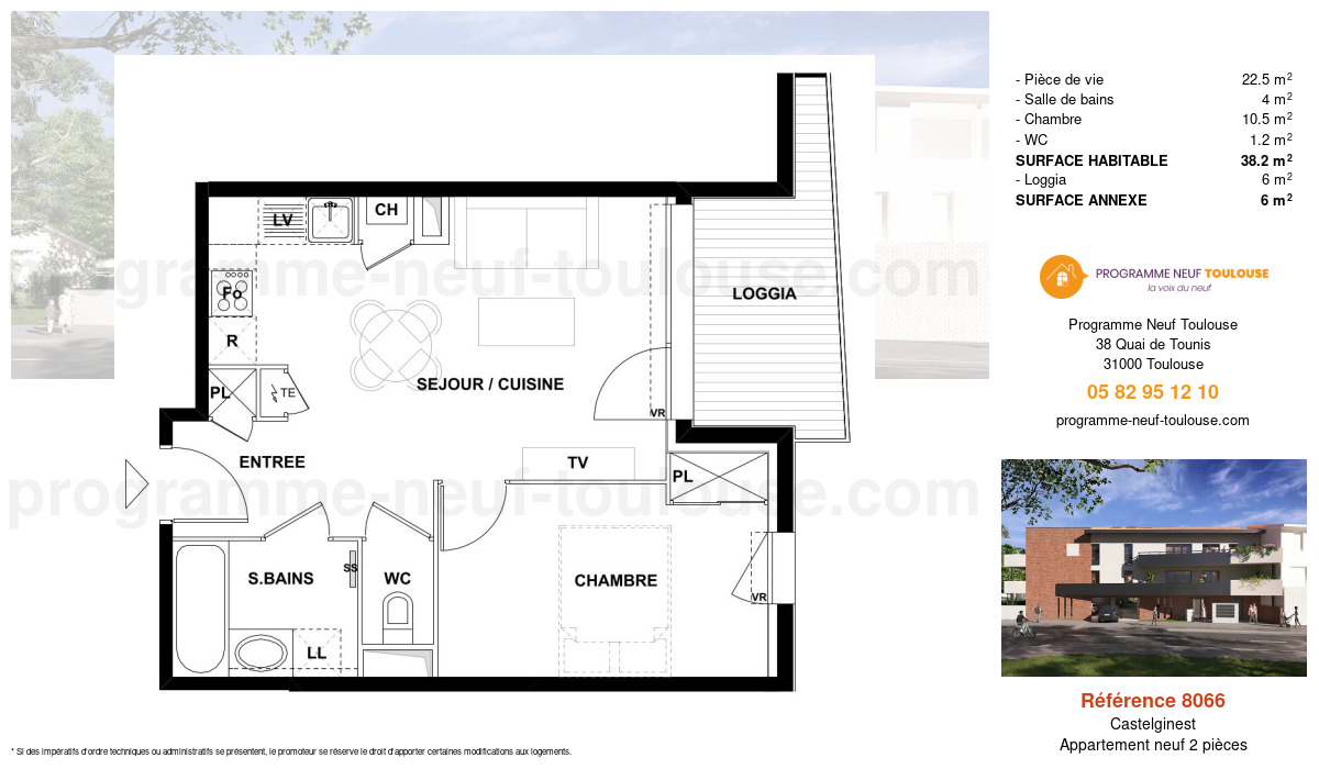 Plan pour un Appartement neuf de  38.2m² à
					Castelginest