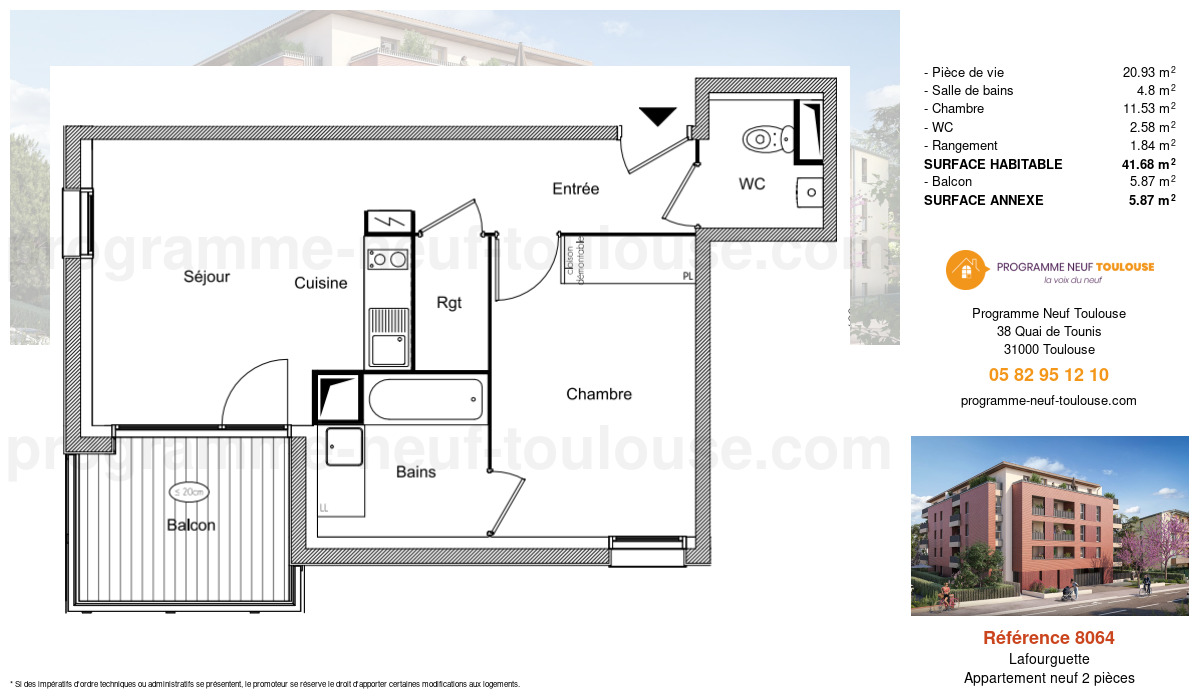 Plan pour un Appartement neuf de  41.68m² à
					Lafourguette