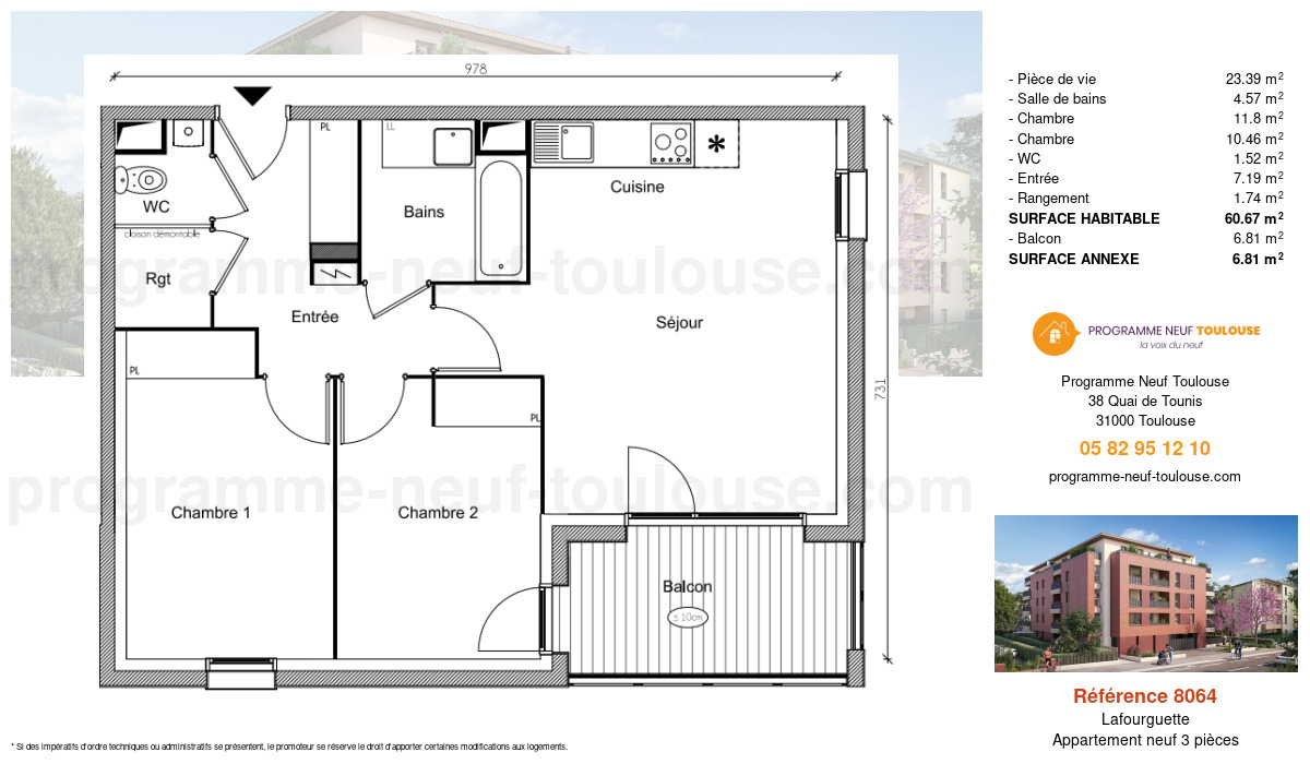 Plan pour un Appartement neuf de  60.67m² à
					Lafourguette