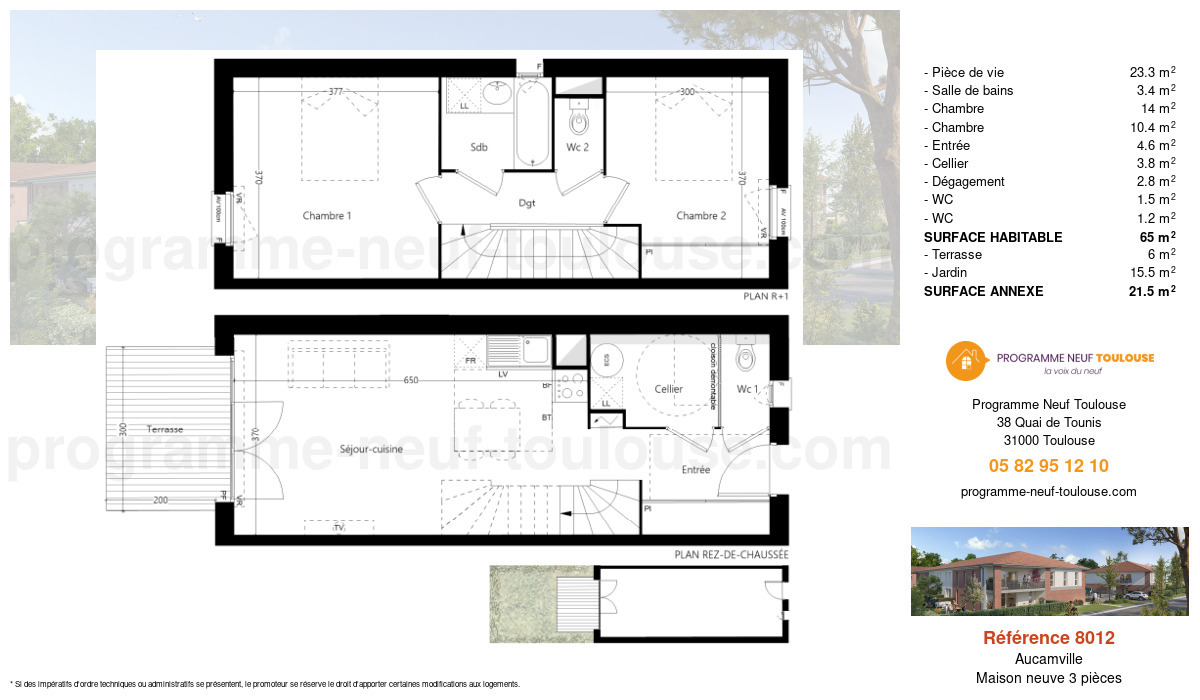Plan pour un Maison neuve de  65m² à
					Aucamville