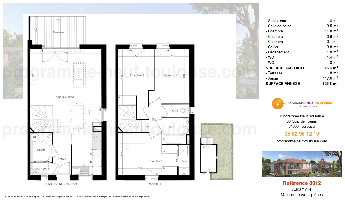 Plan pour un Maison neuve de  84.8m² à
					Aucamville