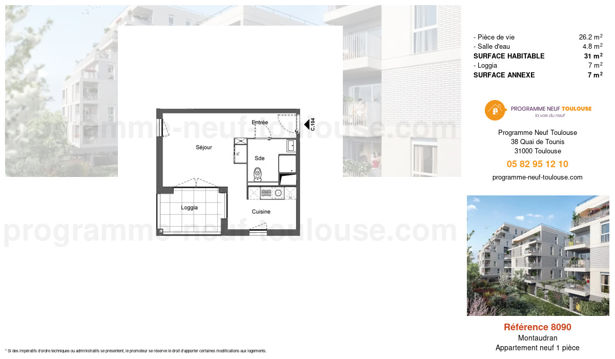 Plan pour un Appartement neuf de  31m² à
					Montaudran