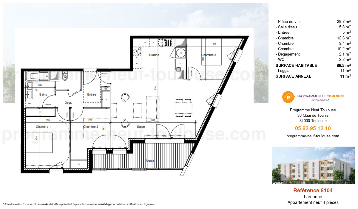 Plan pour un Appartement neuf de  86.5m² à
					Lardenne