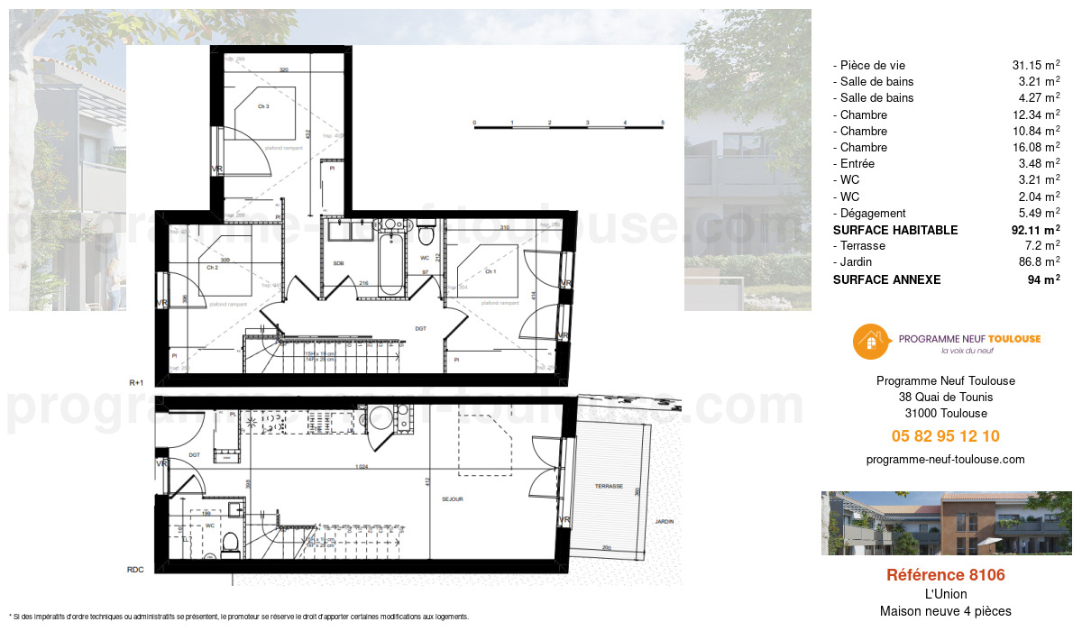 Plan pour un Maison neuve de  92.1m² à
					L'Union