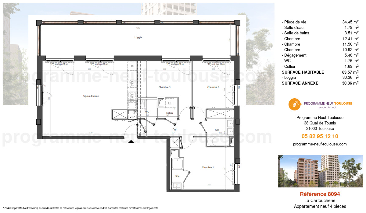 Plan pour un Appartement neuf de  83.57m² à
					La Cartoucherie