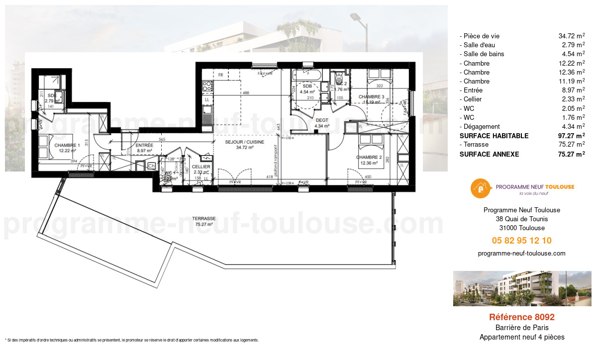 Plan pour un Appartement neuf de  97m² à
					Barrière de Paris
