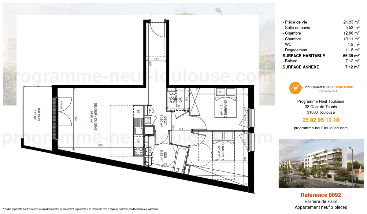 Plan pour un Appartement neuf de  66.35m² à
					Barrière de Paris