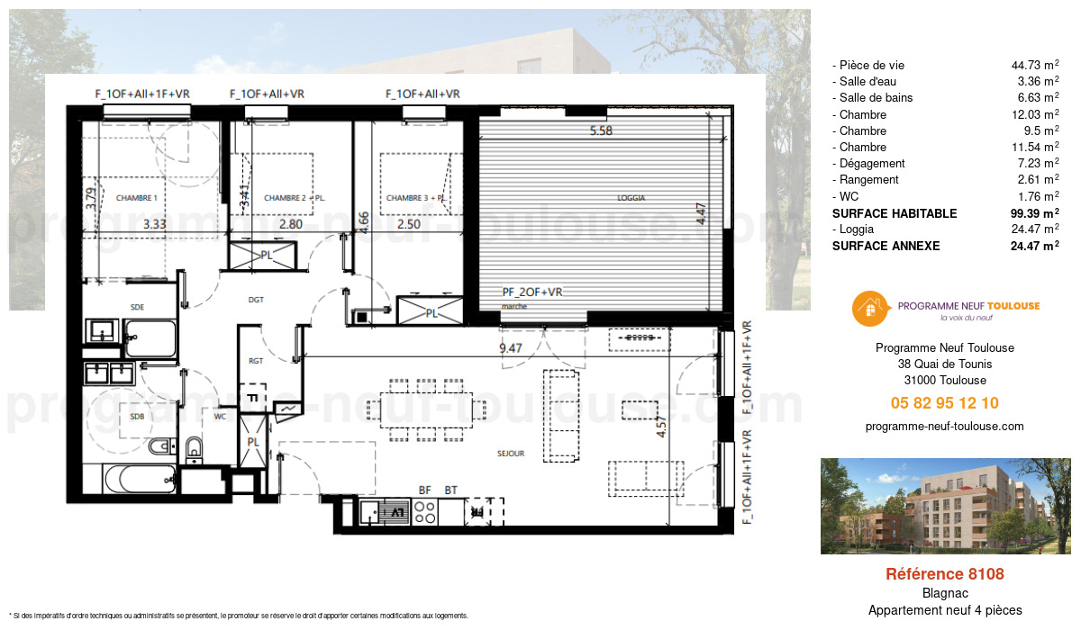Plan pour un Appartement neuf de  99.39m² à
					Blagnac