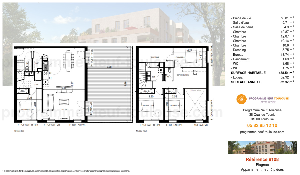 Plan pour un Appartement neuf de  138.53m² à
					Blagnac