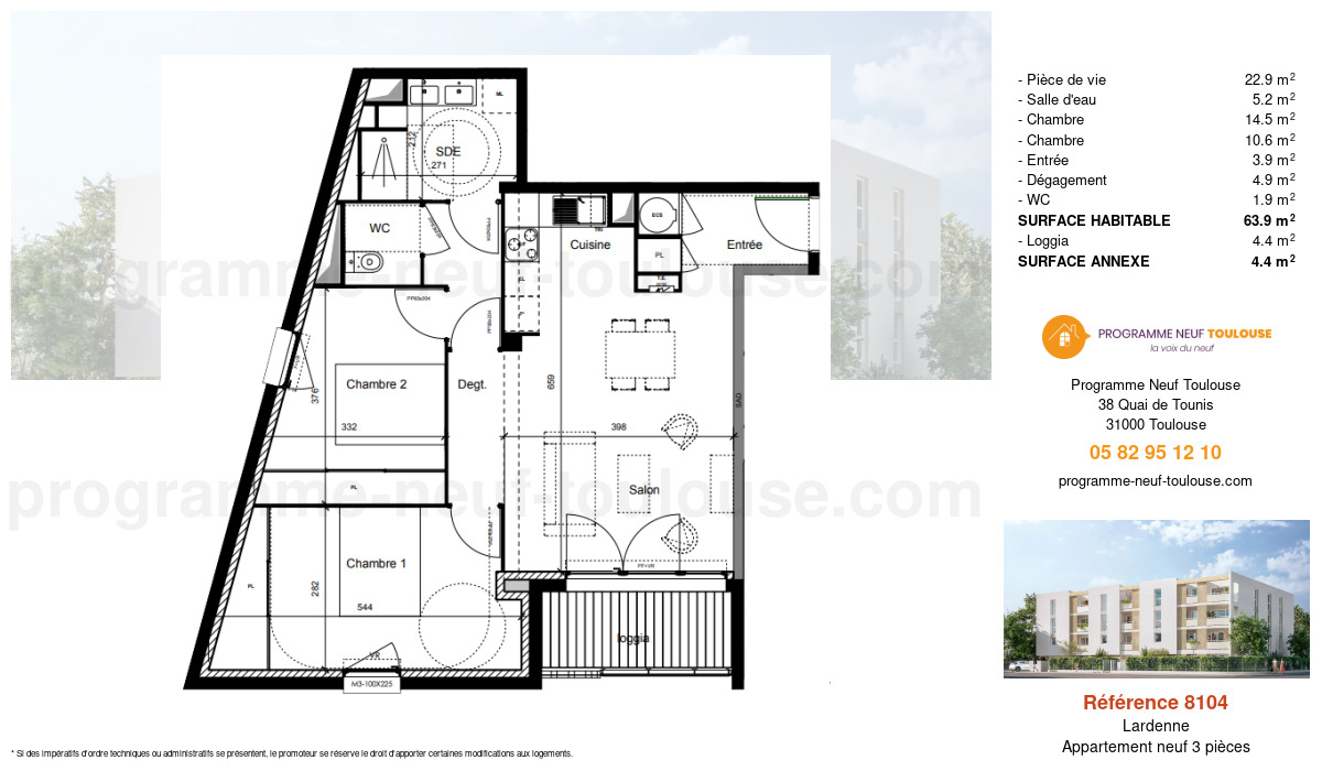 Plan pour un Appartement neuf de  63.9m² à
					Lardenne