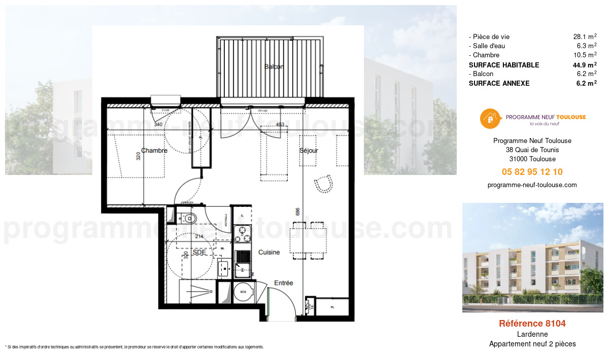 Plan pour un Appartement neuf de  44.9m² à
					Lardenne