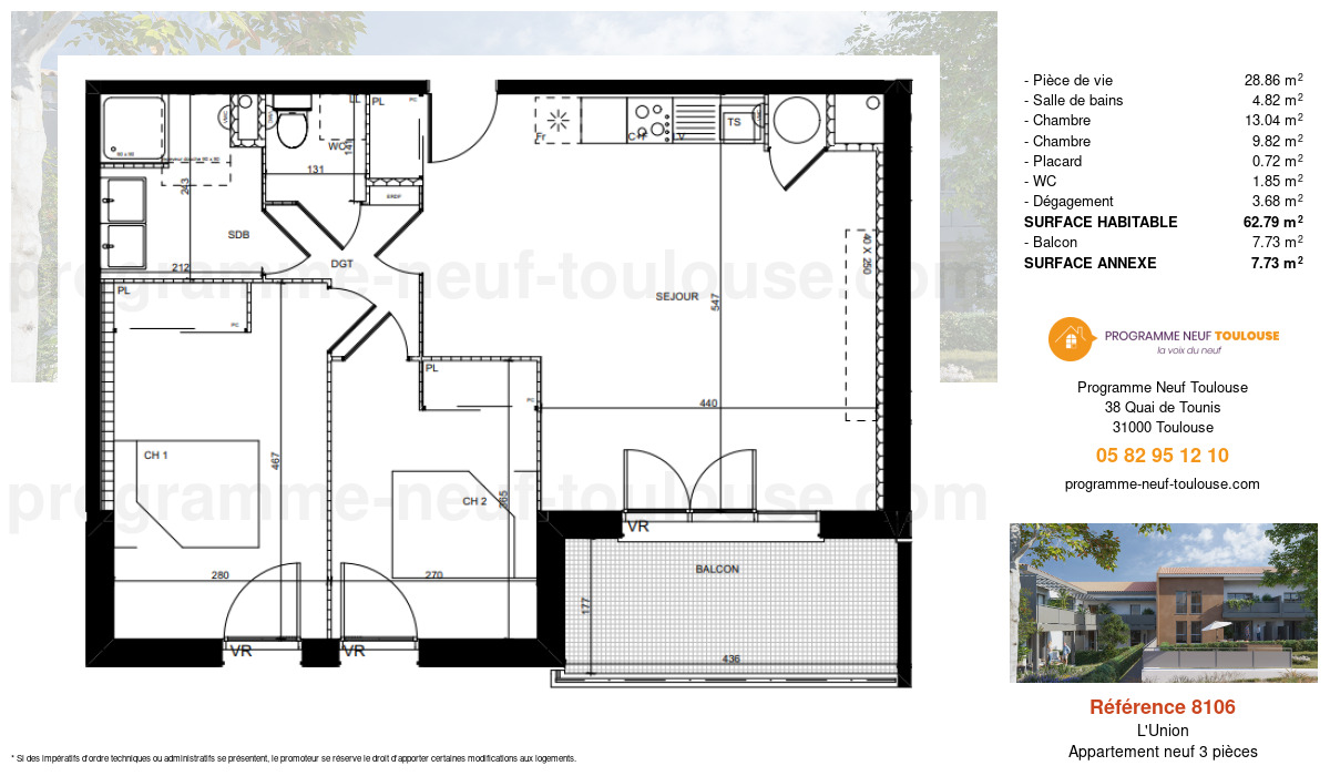 Plan pour un Appartement neuf de  62.8m² à
					L'Union