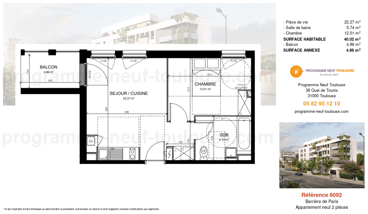 Plan pour un Appartement neuf de  40.02m² à
					Barrière de Paris