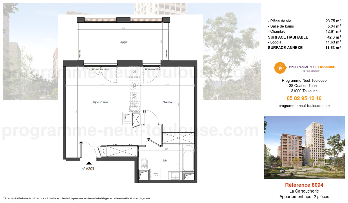 Plan pour un Appartement neuf de  42.3m² à
					La Cartoucherie