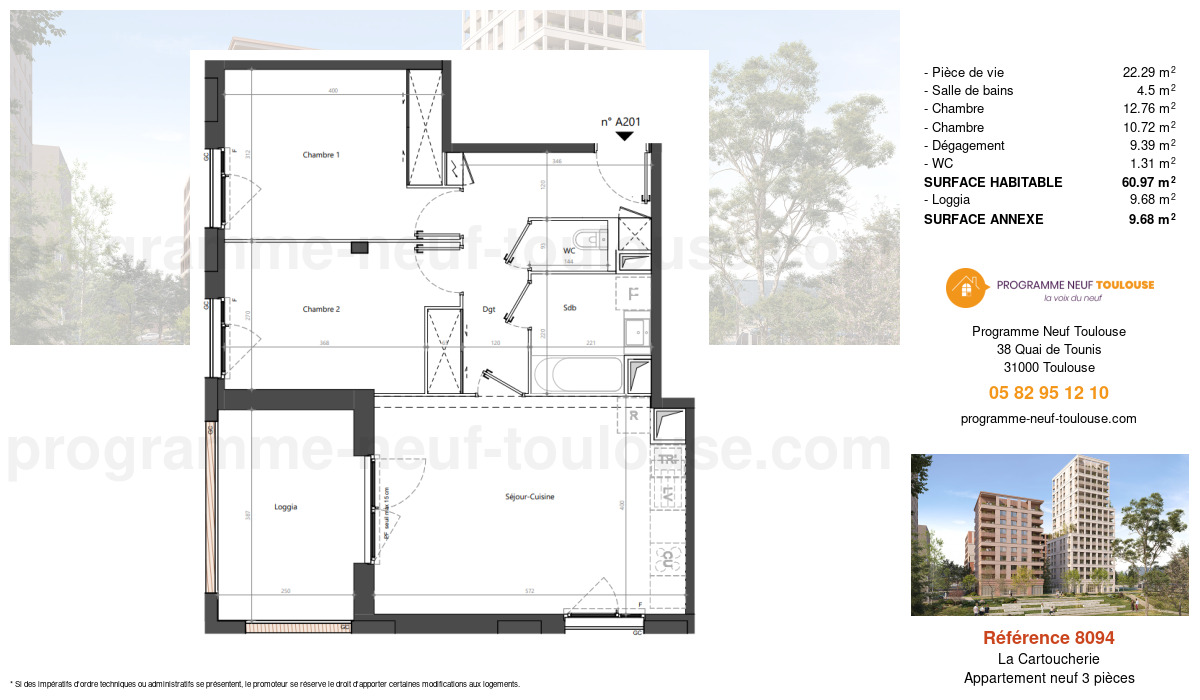 Plan pour un Appartement neuf de  60.97m² à
					La Cartoucherie
