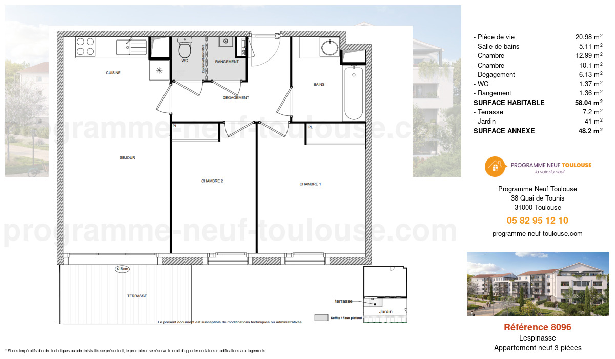 Plan pour un Appartement neuf de  58.04m² à
					Lespinasse