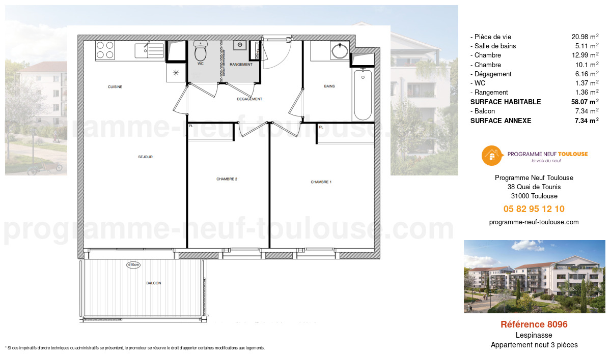 Plan pour un Appartement neuf de  58.07m² à
					Lespinasse