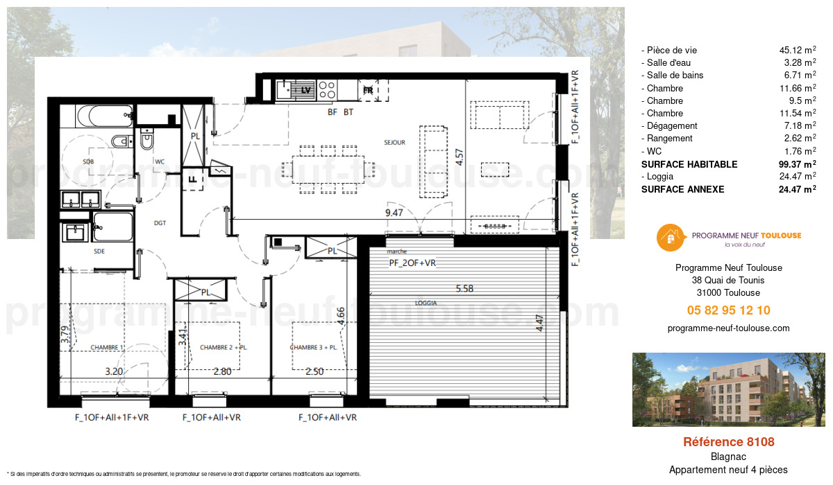 Plan pour un Appartement neuf de  99.38m² à
					Blagnac
