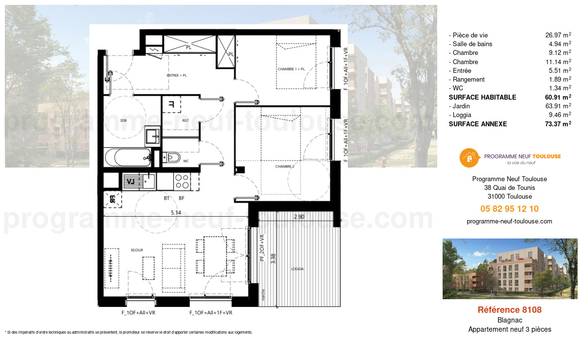 Plan pour un Appartement neuf de  60.91m² à
					Blagnac