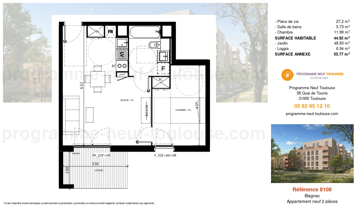 Plan pour un Appartement neuf de  44.93m² à
					Blagnac