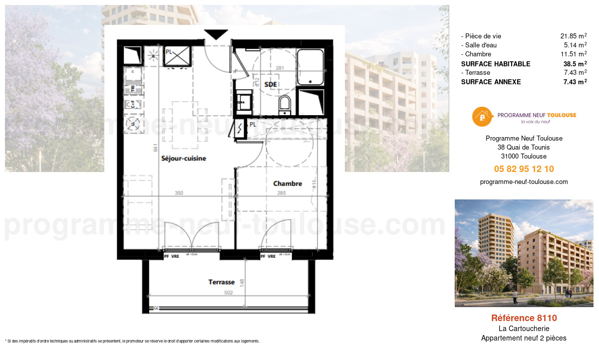 Plan pour un Appartement neuf de  38.5m² à
					La Cartoucherie
