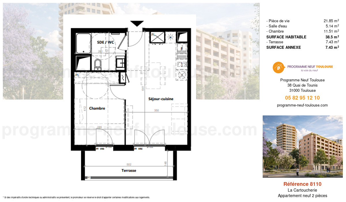 Plan pour un Appartement neuf de  38.5m² à
					La Cartoucherie