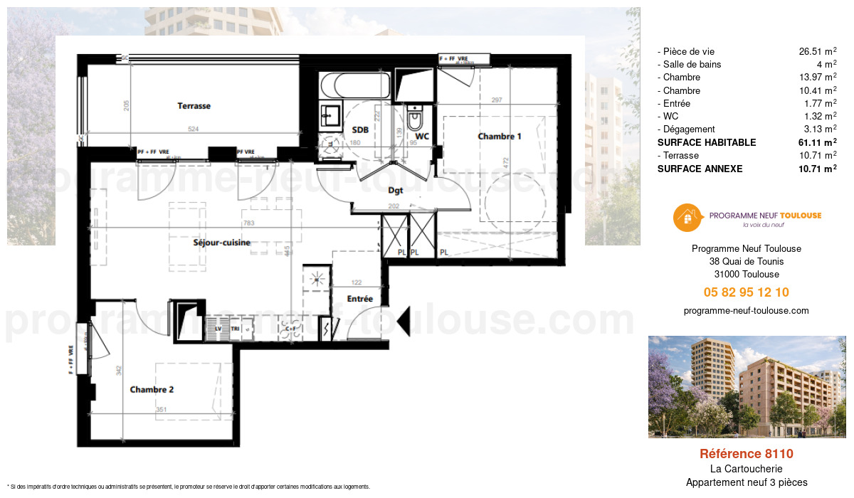 Plan pour un Appartement neuf de  61.1m² à
					La Cartoucherie