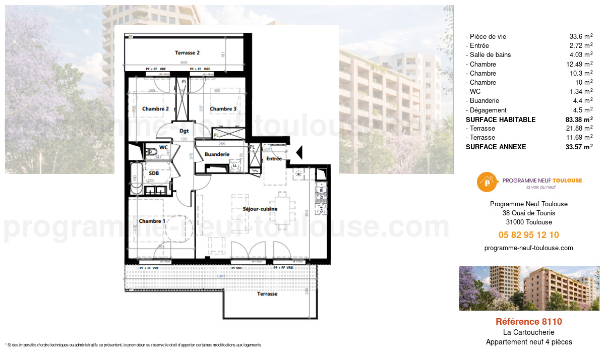 Plan pour un Appartement neuf de  83.37m² à
					La Cartoucherie