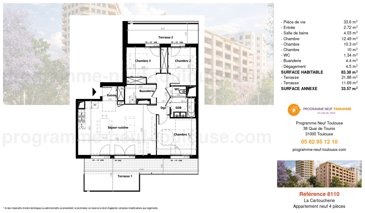 Plan pour un Appartement neuf de  83.5m² à
					La Cartoucherie