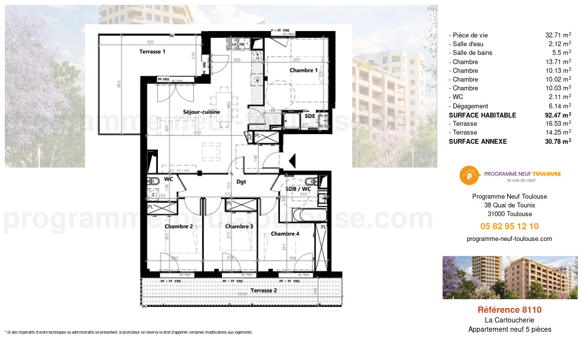 Plan pour un Appartement neuf de  92.46m² à
					La Cartoucherie