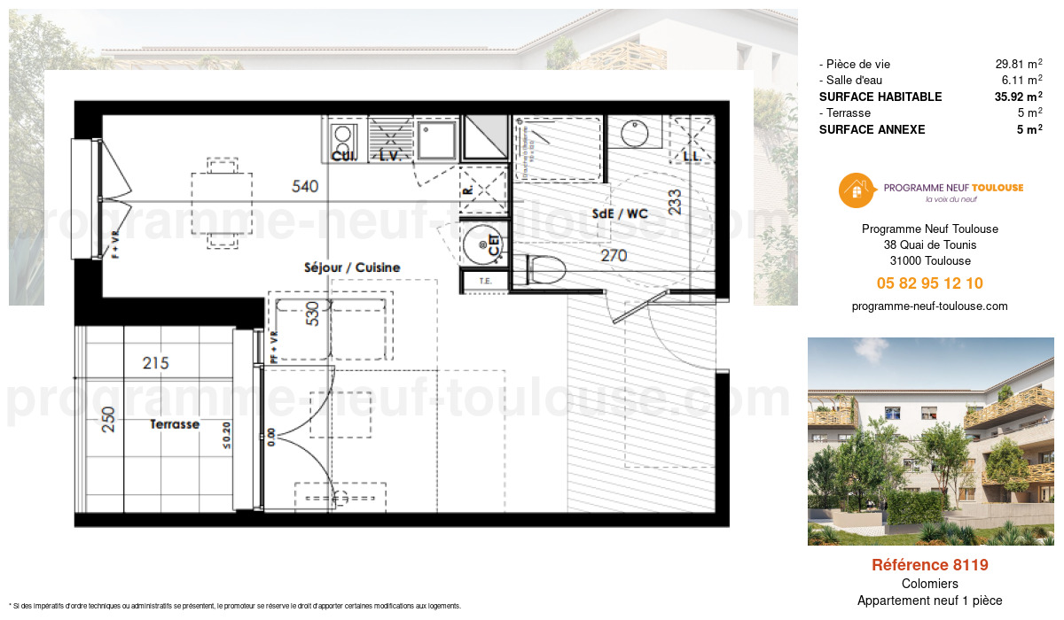 Plan pour un Appartement neuf de  35.92m² à
					Colomiers