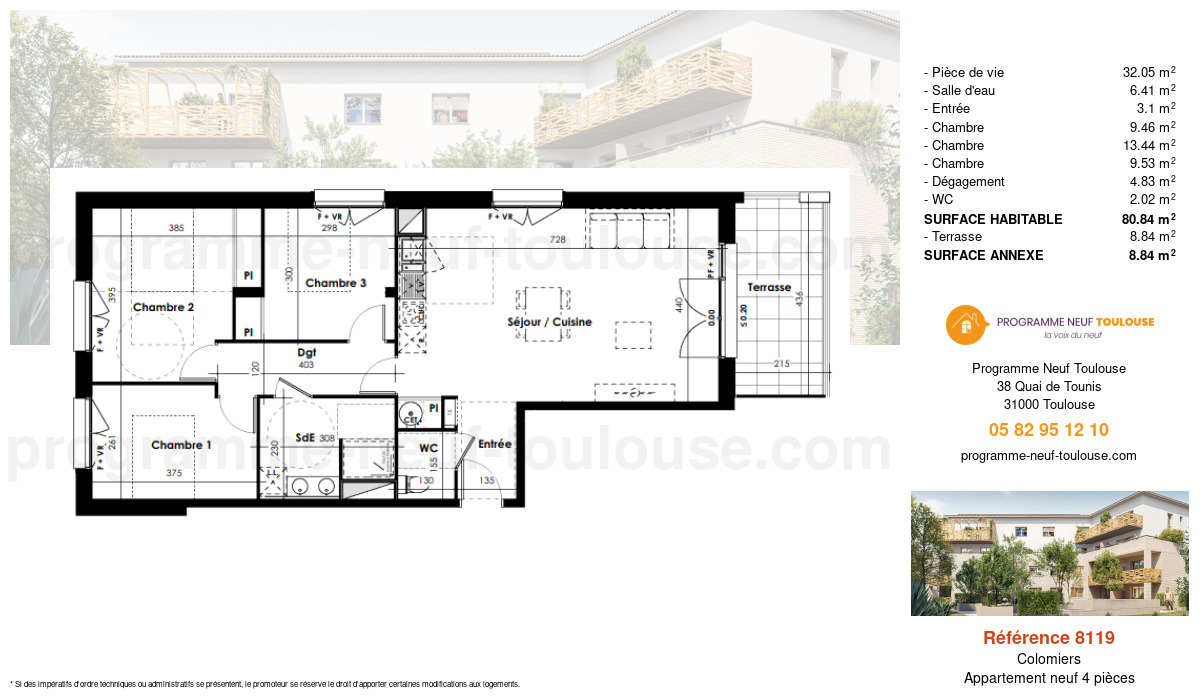 Plan pour un Appartement neuf de  80.84m² à
					Colomiers