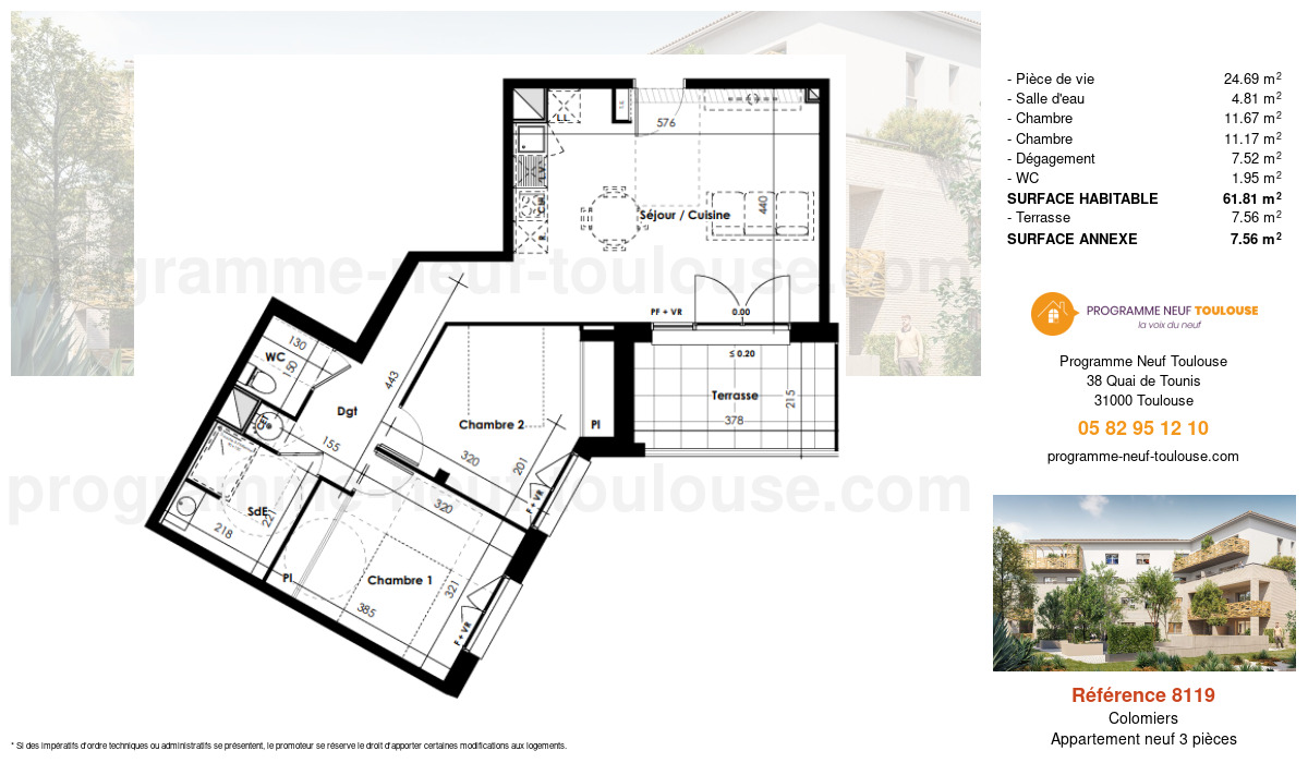 Plan pour un Appartement neuf de  61.81m² à
					Colomiers