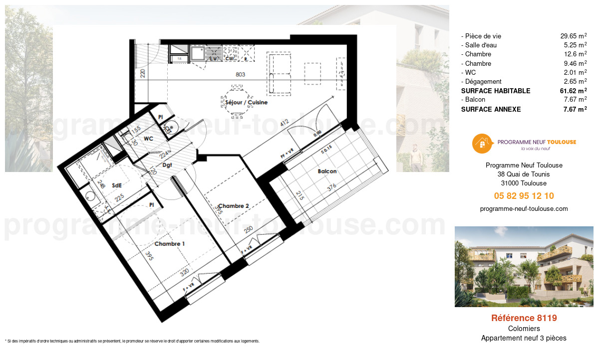 Plan pour un Appartement neuf de  61.62m² à
					Colomiers