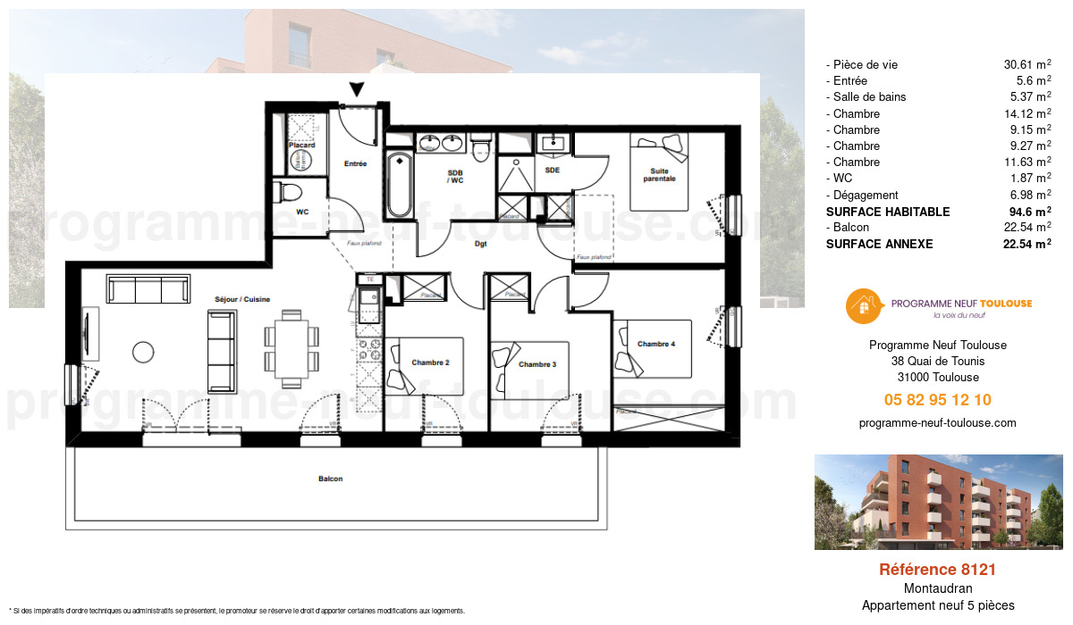 Plan pour un Appartement neuf de  94.6m² à
					Montaudran