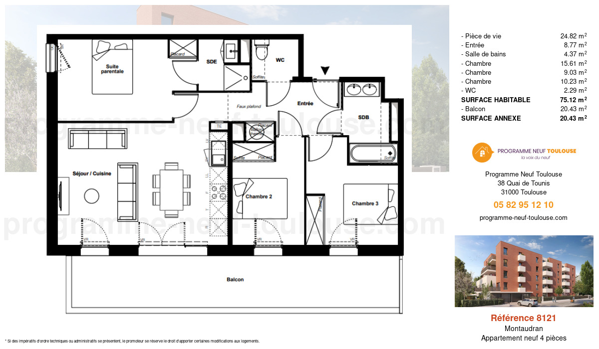 Plan pour un Appartement neuf de  75.12m² à
					Montaudran