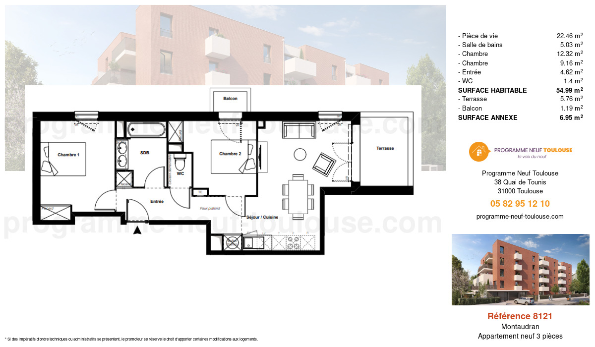 Plan pour un Appartement neuf de  54.99m² à
					Montaudran