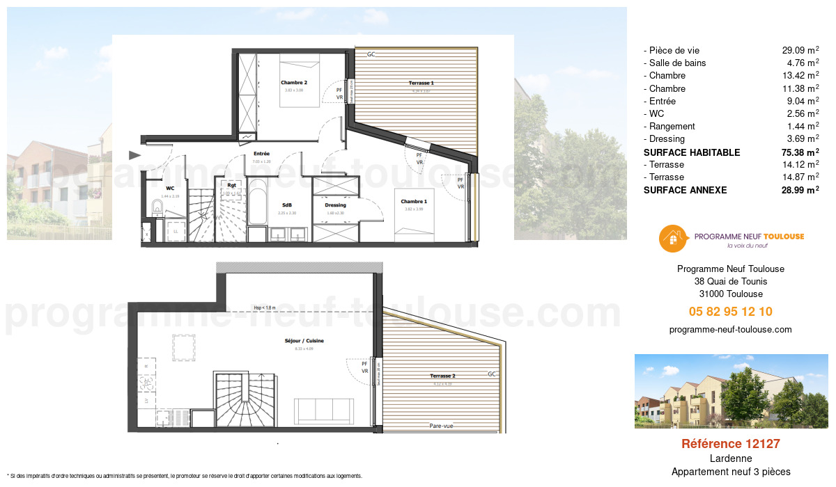 Plan pour un Appartement neuf de  75.38m² à
					Lardenne