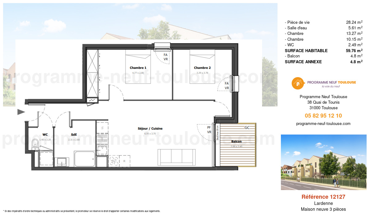 Plan pour un Maison neuve de  59.76m² à
					Lardenne