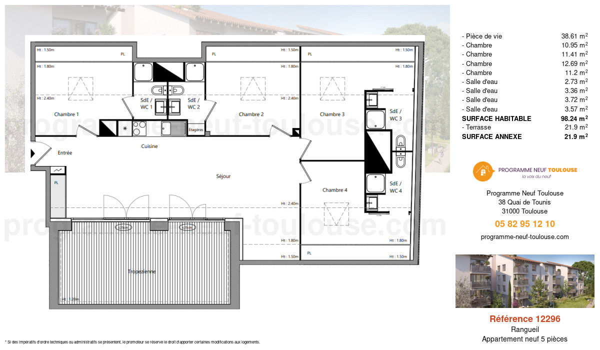 Plan pour un Appartement neuf de  98.24m² à
					Rangueil